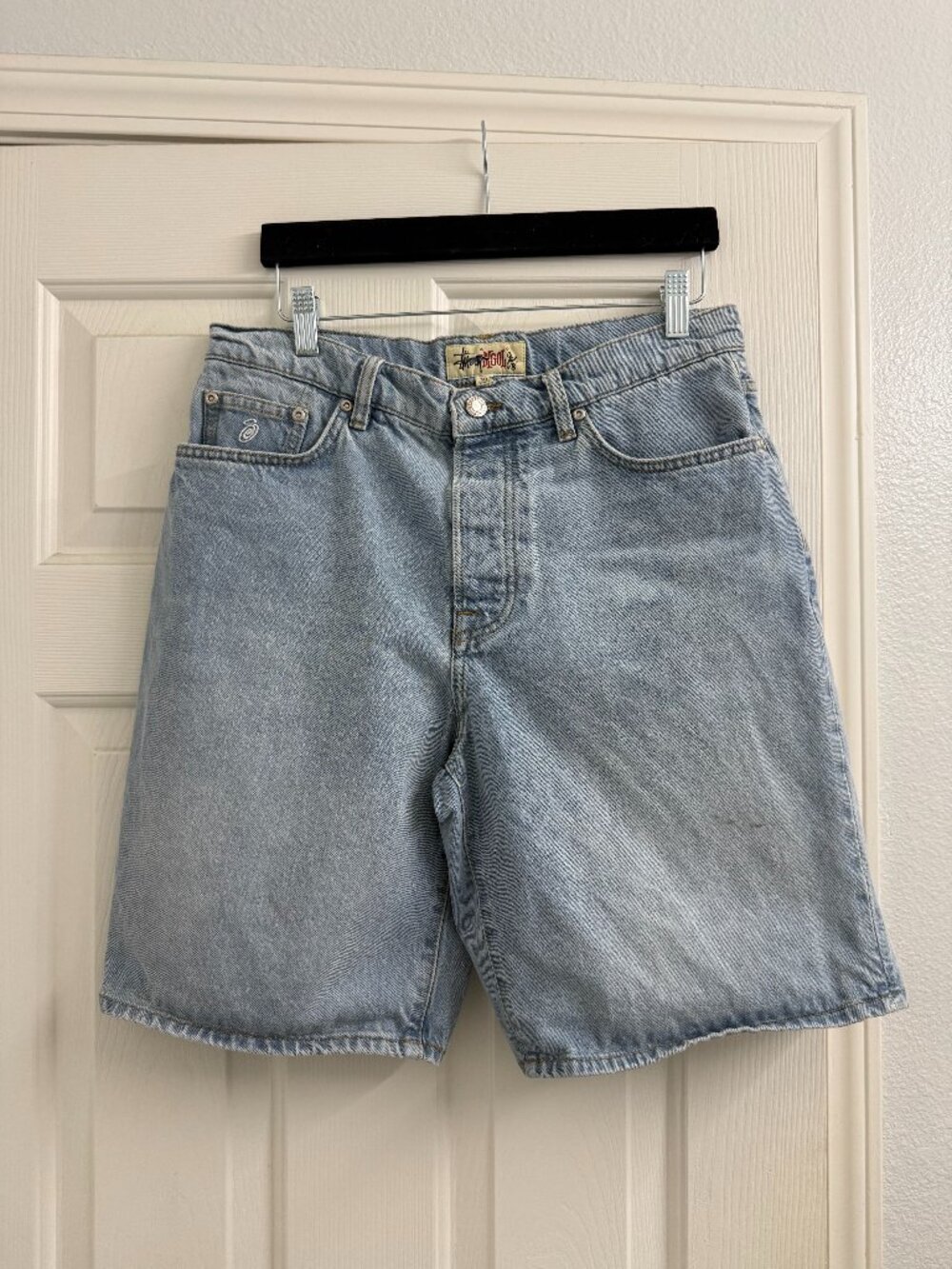 Vintage Stussy Bigoli Light Wash Denim Shorts Size 30